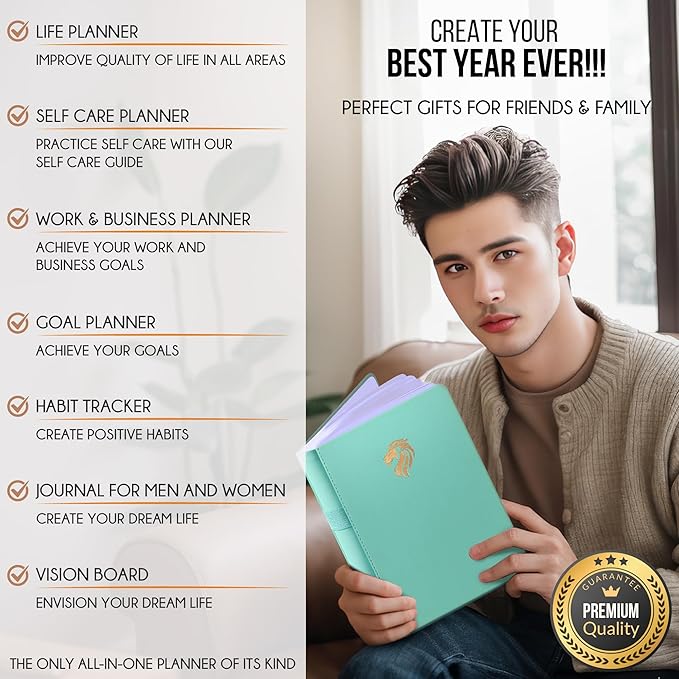 Life Planner - Undated Daily, Weekly & Monthly Planner with Budget Section | A 12 Month Journey to Increase Productivity & Happiness | Life Organizer & Gratitude Journal - Horizontal Format-DeskLoop Office