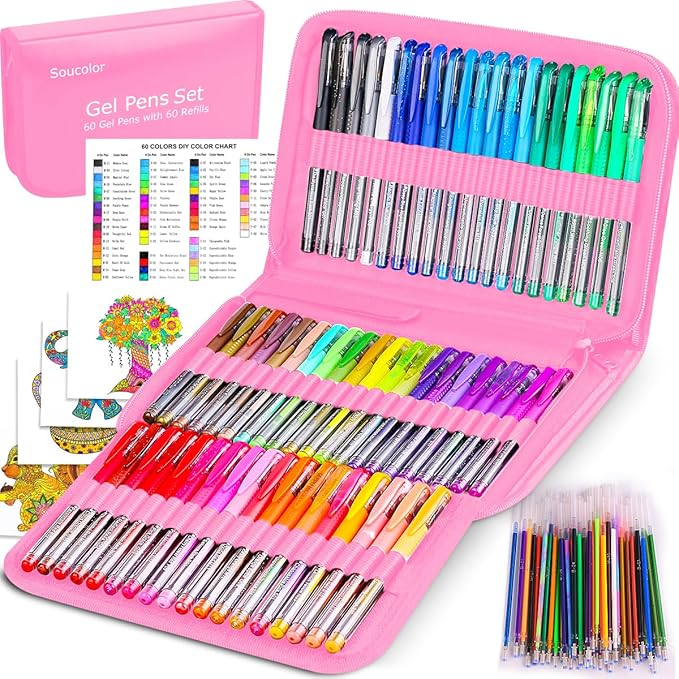 Soucolor 120 Pack Aesthetic Pastel Gel Pens, Japanese Stationery Cute Art Supplies for Kids, Teens & Beginner Artists, Gift Set for Girls, Women, Birthday & School Sketching Supplies-DeskLoop Office