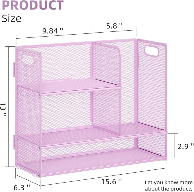 Marbrasse 3-Tier Desk Shelf Organizer with Handle, Desktop Bookshelf File Holder, Mesh Display Shelf Organizer Storage Rack for Office, Home, Supplies, Kitchen (Purple)-DeskLoop Office