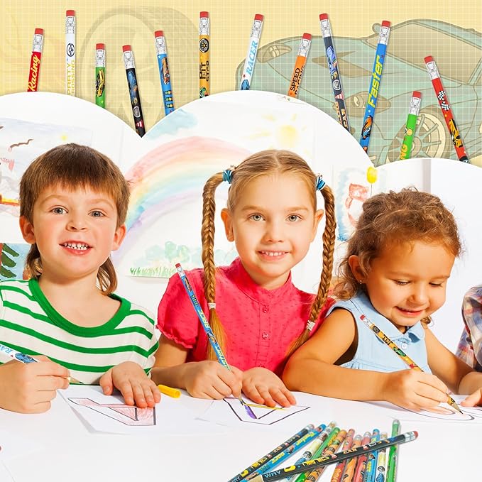 Cinrobiye 100 PCS Racing Car Pencils Race Cars Stationery Pencils Bulk with Eraser for Car Themed Birthday Party Favors Supplies School Classroom Office Giveaways Prizes Carnival Prize Game Gifts-DeskLoop Office