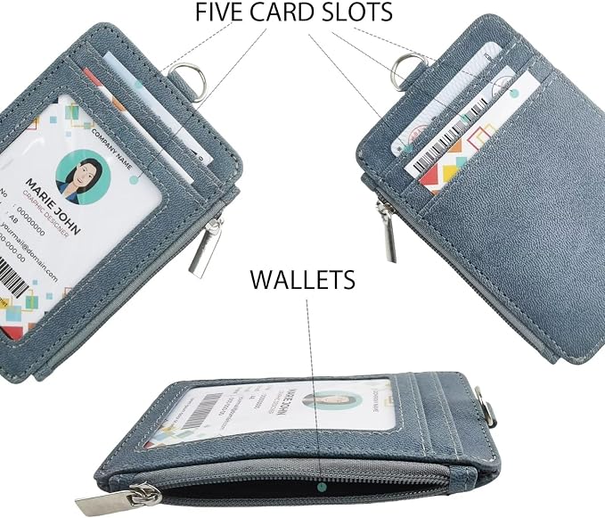 Black ID Badge Holder with Lanyard, Vertical PU Leather ID Badge Card Holder - Image 4