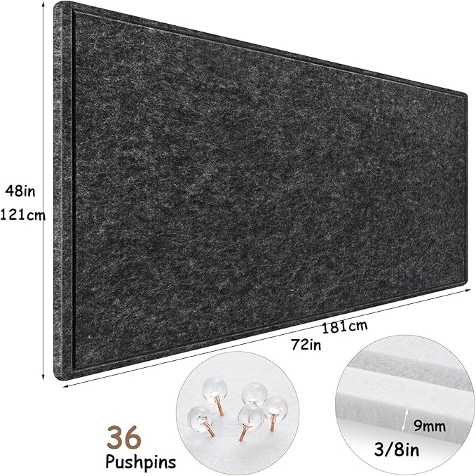 Large Bulletin Board, Foldable 72x48 Inches Cork Board Alternative, Large Felt Board Decorative Pin Board for Wall, Foldable Photo Board Self-Adhesive Vision Board with 36 Pushpins Dark Gray-DeskLoop Office