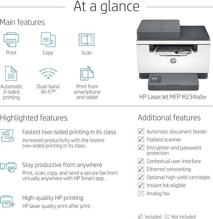 HP Laserjet MFP M234sdw Wireless Monochrome All-in-One Printer with Built-in Ethernet & Fast 2-Sided Printing, Instant Ink Ready (6GX01F) (Renewed)-DeskLoop Office
