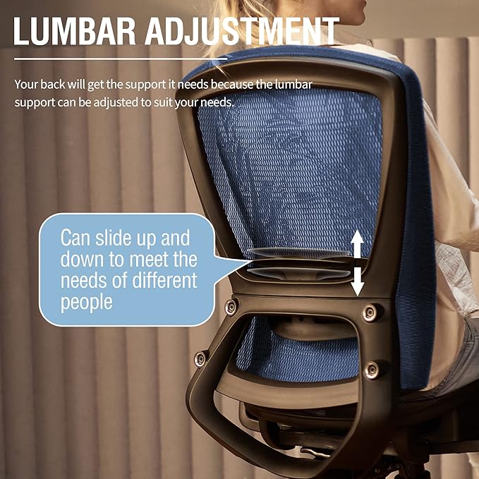 ELABEST Mesh Office Chair,Ergonomic Computer Desk Chair,Sturdy Task Chair- Adjustable Lumbar Support & Armrests,Tilt Function,Comfort Wide Seat,Swivel Home Office Chair (Blue)-DeskLoop Office
