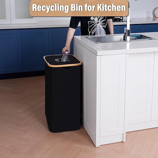 efluky Recycling Bin for Kitchen 26 Gallon, 100L Recycle Bin with 2 Removeable and Reusable Inner Bag, Large Recycling bin with lid for Bottle Can Plastice Stickers (Black)-DeskLoop Office