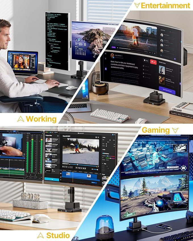 monTEK 17-57 Inch Dual Ultrawide Monitor Arm for Up to 59.4lbs Screen, Aluminum Heavy-Duty Gas Spring Vertical Stackable Curved Screen Adjustable Monitor Stand,75/100mm Vesa Mount, Black-DeskLoop Office