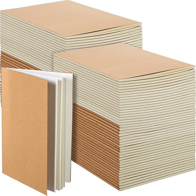 100 Pcs Kraft Notebook Journals 5.5 Inch x 8.3 Inch A5 Journal Softcover Notebooks Bulk for Kids Student Writing Sketch Office Notepad with 60 Pages 32 Sheets (Brown, Dot)-DeskLoop Office