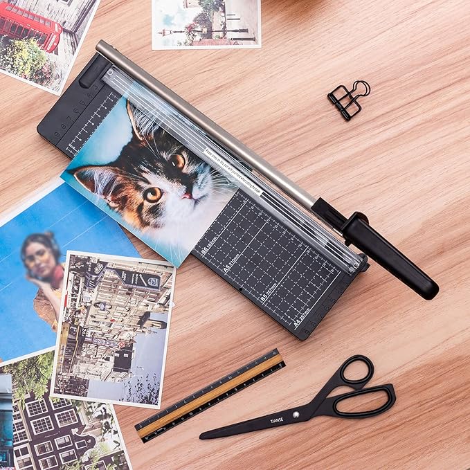 TIANSE Paper Cutter 12 Inch Paper Cutter Guillotine with 8 to 10 Sheet Capacity Safety Blade Lock Heavy Duty Paper Trimmer for Cardstock Cutting Board Paper Cutter Slicer for Home Office School Black-DeskLoop Office