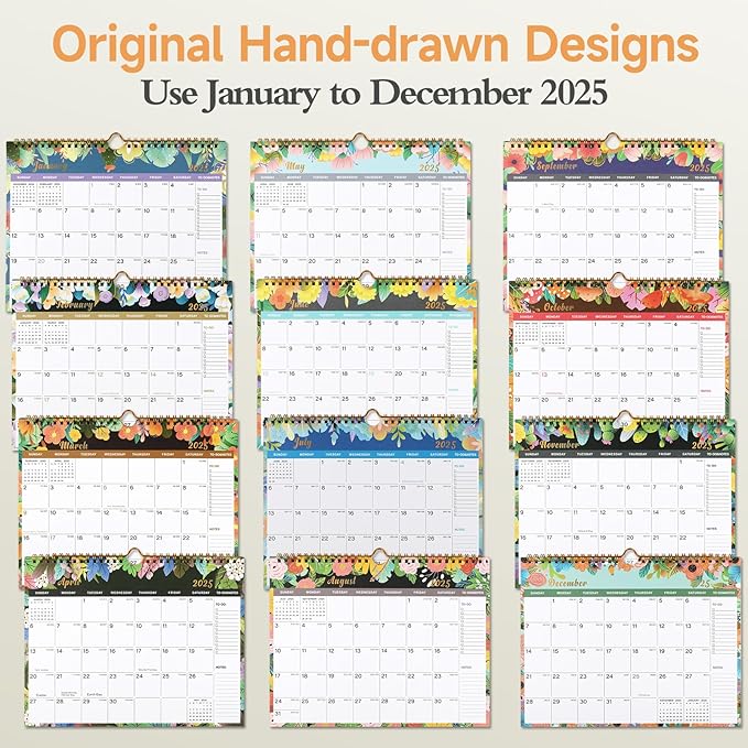 Lbylyhxc 2024-2025 Calendar - Includes July 2024 to December 2025-18 Monthly Wall Calendar 2024-2025, 11 x 8.5 Inches.Thick Paper with Julian Dates and Block for New Year and Christmas Presents (2024-2025 wall calendar flower)