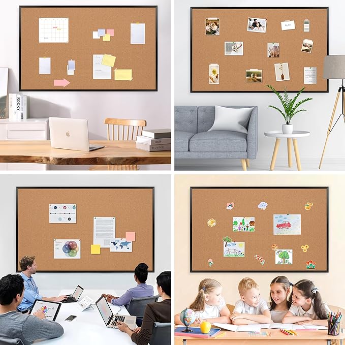 Board2by Extra Large Cork Bulletin Board 60" X 48", Black Wood Framed 5'x4' Corkboard for Wall, Wall Mounted Notice Pin Board with 18 Push Pins for School, Home & Office-DeskLoop Office