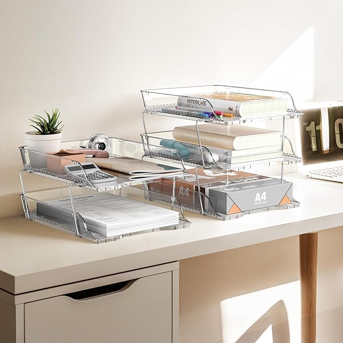 Simple Houseware 2-Tier Clear Stackable Letter Tray Organizer – Desktop File Holder for A4/Letter Size Paper, Document Sorter, Office Desk Paper Organizer, Transparent File Storage-DeskLoop Office