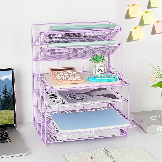 6-Tier Letter Tray Paper Organizer, Desk Organizers and Accessories, Desktop File Organizer, Office Desk Accessories for Office Supplies(Purple)-DeskLoop Office