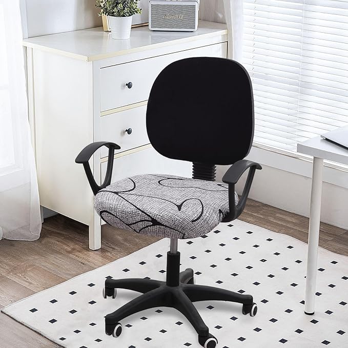 Smiry Printed Office Computer Chair Seat Covers, Stretch Fit Universal Desk Rotating Chair Cover Washable Removable Seat Cushion Protectors - Grey and Black-DeskLoop Office