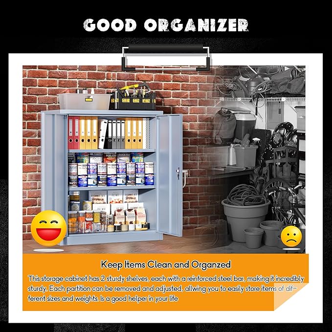 Greenvelly Metal Garage Storage Cabinet, Lockable Metal Cabinets with 2 Doors and Shelves,36”Steel Storage Locking Counter Cabinet for Office,Garage,Kitchen,Home,School(Dark Grey)-DeskLoop Office