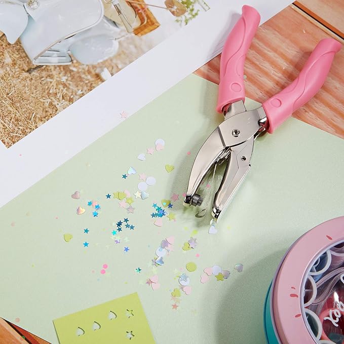 3 Pcs Hole Punch Shapes Single Hole Paper Punchers for Crafts Handheld Metal Punch with Soft Grip 0. 25 Inch Circle 0. 2 Inch Star 0. 22 Heart Holes for DIY Craft Tags Clothing Ticket Scrapbook Tool-DeskLoop Office