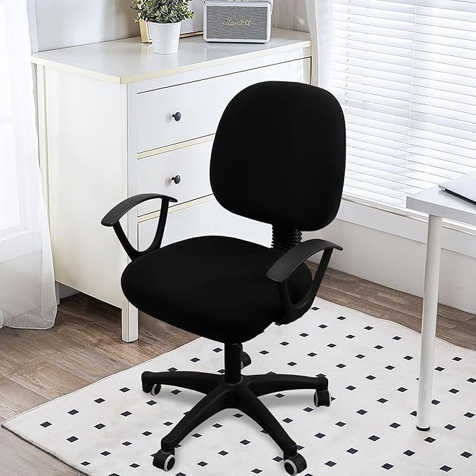Smiry Stretch Printed Office Computer Chair Covers, Universal Washable Removable Desk Rotating Chair Slipcovers Protector, Seat + Backrest Cover - Black-DeskLoop Office