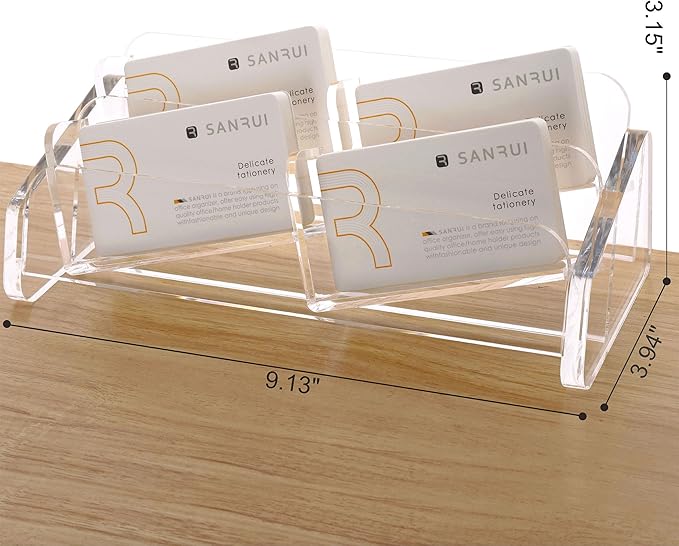 SANRUI Business Card Holder for Desk, Slant Clear Acrylic Desktop Cards Organizer, 2 Tier 4 Slots, Holds 240 Cards-DeskLoop Office