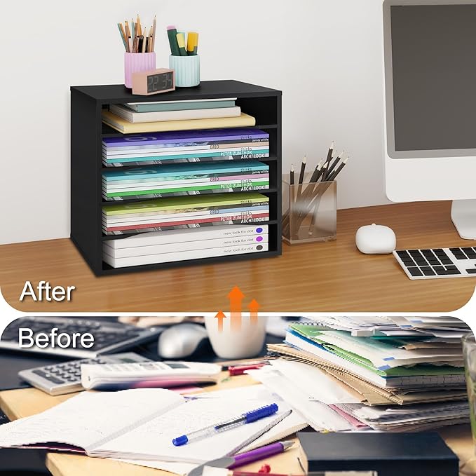 Paper Organzier Wood Desktop Organizer Storage Letter Tray File Sorter with Adjustable Shelves for Home Office-DeskLoop Office