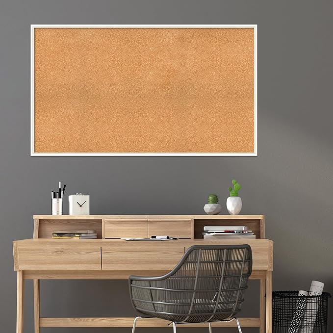 Amanti Art Natural Cork Board for Wall, 33x57 Vision Board with White Frame, Oversize Corkboard Office Decor for Home Organization, Modern Corkboard Pinboard to Display Items for Home Organization in-DeskLoop Office