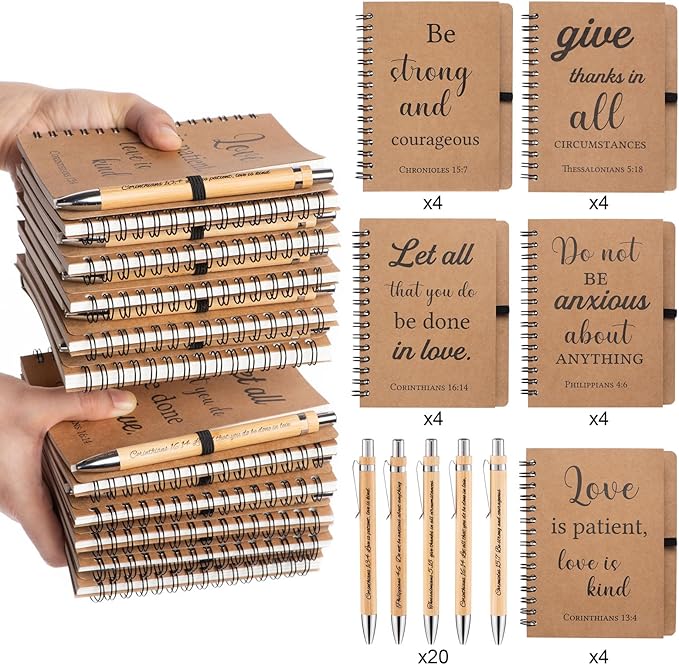 40 Pcs/20 Set Christian Gifts Spiral Notebooks Bulk Journals with Christian Pens Prayer Journal Christian Journal for Women and Men, Perfect Home Gifts-DeskLoop Office