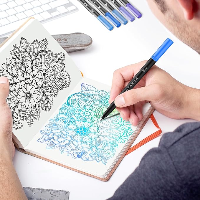 Mogyann Blue Markers, 12 Pack Dual Brush Pens Drawing Markers for Art Sketching-DeskLoop Office