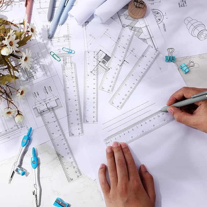 Zonon 6 Pcs 6 Inch Ruler Bulk Clear Plastic Flexible Straight Metric Rulers with Centimeters and Inches Drafting Measuring Tool for Classroom School Students Education-DeskLoop Office