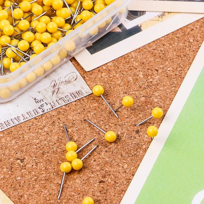 Map Tacks 1/8-Inch Assorted Color Beads Head Map Marking Push Pins,500-count (Yellow)-DeskLoop Office