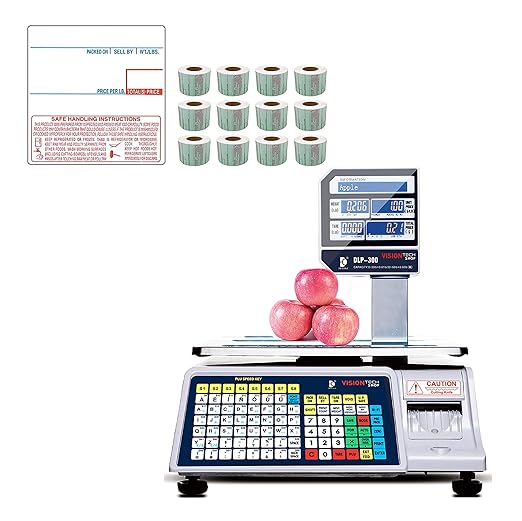 VisionTechShop DLP-300 Label Printing Scale Pole Display, 30/60lbs Capacity, 0.01/0.02lbs, NTEP Legal for Trade with a Free 1 case CAS LST-8040 UPC/Safe Handling Label, 58 x 60 mm-DeskLoop Office
