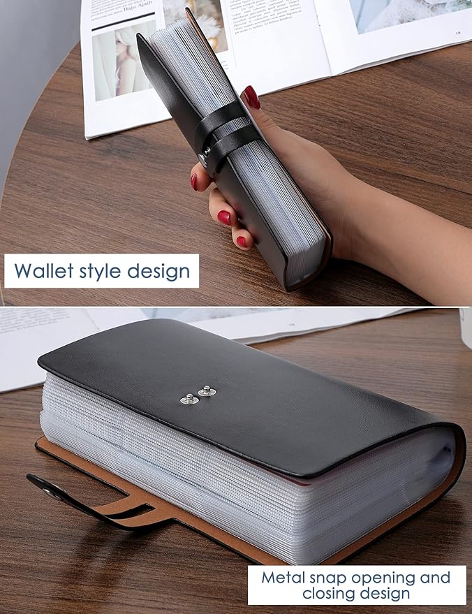 RFID Credit Card Holder, Leather Business Card Organizer with 96 Card Slots, Credit Card Protector for Managing Your Different Cards and Important Documents to Prevent Loss or Damage (Black)-DeskLoop Office