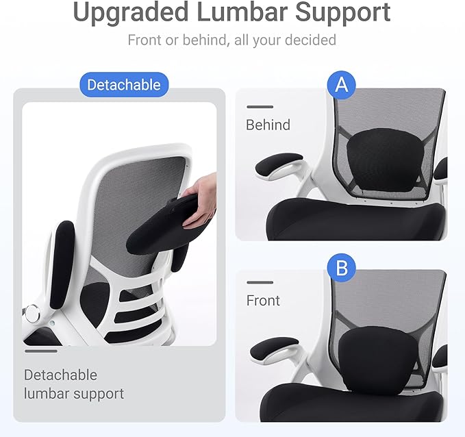 HYLONE 400lbs Heavy Duty Office Chair, 5" Thickened Seat Ergonomic Desk Chair with Adjustable Armrests, Home Office Computer Chairs for Long Hours Mesh Executive Chair(White Base&Black)-DeskLoop Office