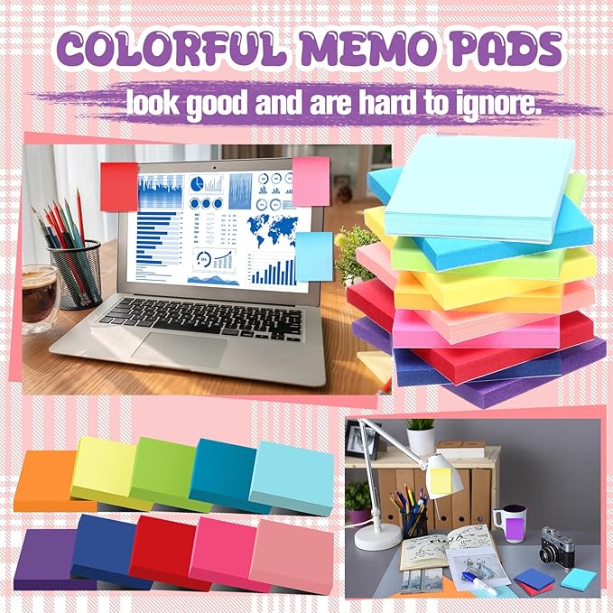 Zubebe 200 Pads Sticky Notes Bulk, Bright Colors Notepads Self Stick Note Square Memo Post Sticky for Office School, 45 Sheets/pad(1.5 × 2 Inch)-DeskLoop Office