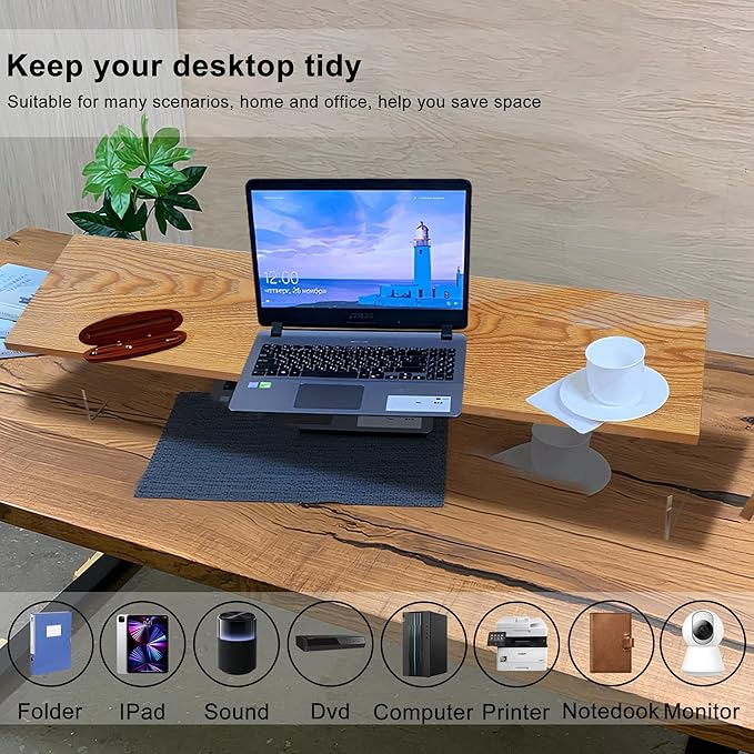 Monitor Stand Riser,Wood & Acrylic Computer Monitor Stand with LED Light,Desk Accessories Desktop Organizer Stand for Computer,Laptop,Printer,PC & TV Screen Riser-DeskLoop Office