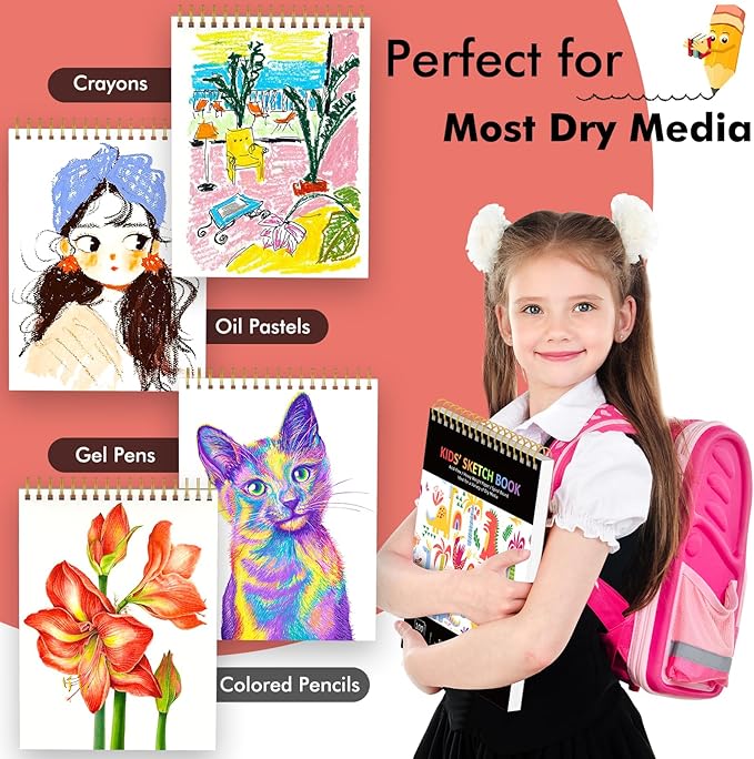 Soucolor 9" x 12" Kids Sketch Book, 100 Sheets Spiral Bound Art Sketchbook, Acid Free Artist Drawing Book Paper, Art Supplies for Adults, Craft Activities, Sketch Paper for Drawing Coloring Sketching-DeskLoop Office