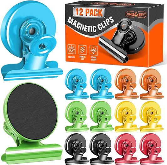 VNDUEEY 12 Pack Colorful Strong Magnetic Clips, Fridge Magnets Refrigerator Magnets, Clips Magnets for Whiteboard, Locker, Kitchen, Office Organizing Decorating (Multicolored)-DeskLoop Office