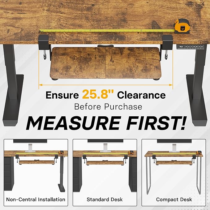 BONTEC KMT01 Under Desk Keyboard Tray, Pull-Out Keyboard & Mouse Platform with C-Clamp, 25.6 x 11.8 in Space-Saving Ergonomic Slide-Out Drawer, Rustic Brown-DeskLoop Office