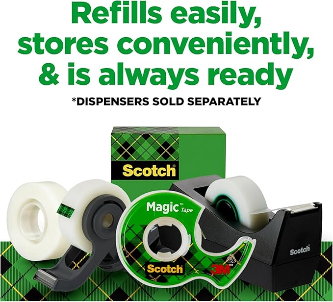Scotch Magic Tape, 12 Rolls, Numerous Applications, Invisible, Engineered for Repairing, 3/4 x 1000 Inches, Boxed-DeskLoop Office