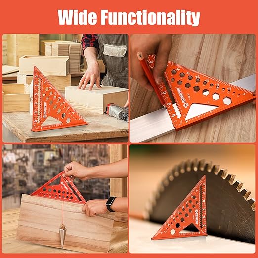 6-in-1 Carpenter Square 7 inch, Aluminum Rafter Square, Multi-Purpose Carpenter Tools : Wrench, Square, Protractor, Ruler, Marking Gauge, Drill Gauge, Includes 2pcs Carpentry Pencil (Champange)-DeskLoop Office