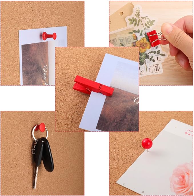 BESARME 200 Pieces Red Push Pins, 5 Style Thumb Tacks Decorative Pins for Cork Board Bulletin Wall Craft Office Home Supplies-DeskLoop Office