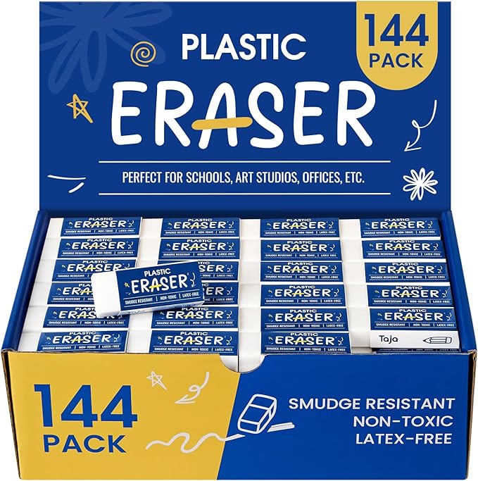 144 Pack White Erasers Bulk, Large Pencil Erasers for School, Classroom, Teacher, Homeschool, and Office Supplies-DeskLoop Office