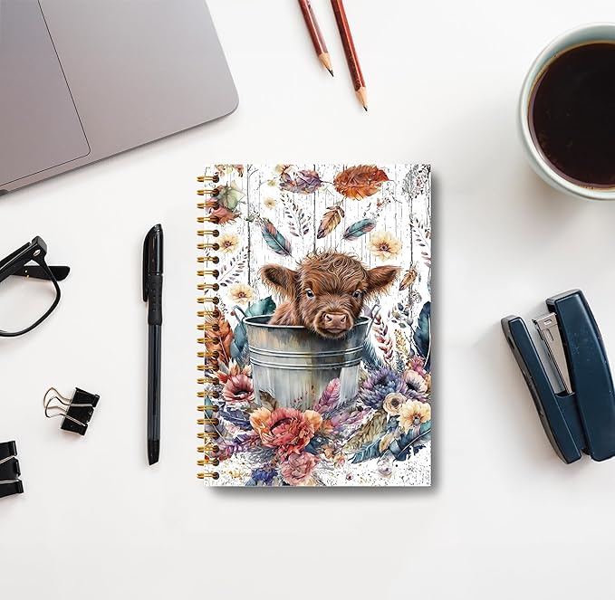 Highland Cow Notebook Journal - 5.5×8.3 Floral Spiral Journal Notebook, Highland Cow Gifts, Cow Gifts for Cow Lovers, Cow Gifts for Women, 164 Pages-DeskLoop Office