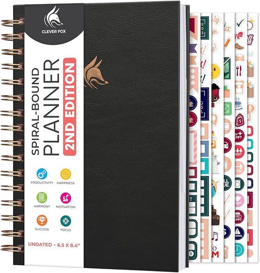 Clever Fox Planner 2nd Edition Spiral – Colorful Weekly & Monthly Goal Planner, Time Management & Productivity Organizer, Undated (Black)-DeskLoop Office