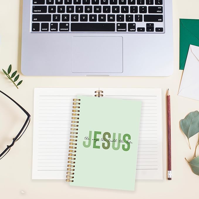 Boho Christian Notebook Journal, Christian Gifts for Women, Bible Notebooks for Note Taking, Bible Journaling Notebook, Jesus the Way the Truth the Life Hardcover Spiral Notebook 5.5x8.3 green-DeskLoop Office