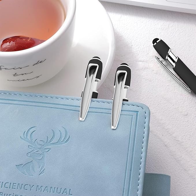 12 PCS 2 in 1 Stylus Ballpoint Pen with Stylus Tip, 1.0 mm Black Ink Metal Pen Stylus Pen for Touch Screens (Silver & Black)-DeskLoop Office