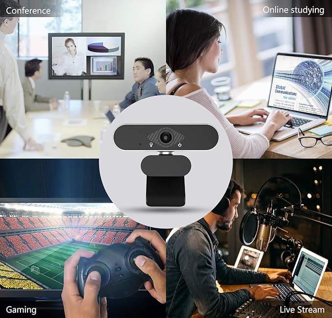 Webcam 1080P HD with Microphone & Privacy Cover, USB Web Cam with Live Streaming HD Video for Mac, PC, Computer and Laptop, Wide Angle Lens 1080P Web Camera with 360 Degree Flexible Mount-DeskLoop Office