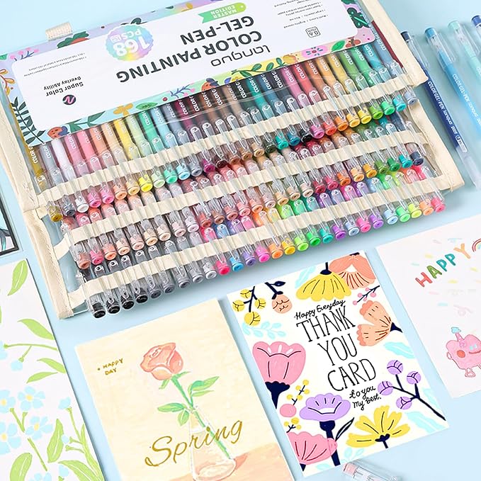 Gel Pens For Coloring, 168 Pack Colored Pens for Black Paper & White Paper, 0.6MM Fine Point Pens for Coloring, Writing, Drawing, Journaling, Note Taking, School, Office, Home-DeskLoop Office