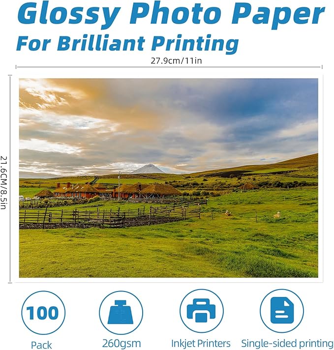 Uinkit 100 Sheets Heavyweight Thick Glossy Photo Paper Single side 8.5x11 Inkjet 68lb 260Gsm DIY Greeting Card Placemat Craft Project Signage Christmas Poster 11.8Mil for Inkjet printer-DeskLoop Office