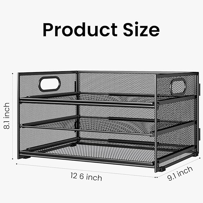 Subekyu 2-Pack 3-Tier Paper Letter Tray Organizer for Desk, Black Metal Mesh File Sorter Organizer with Handle and 1 PC Sliding Tray for Home Office School Desk Supplies Organization Storage-DeskLoop Office