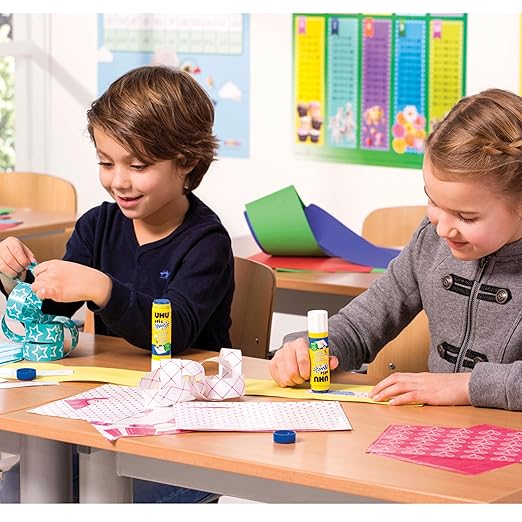 UHU Colored All Purpose Glue Stick 12-Pack Blue Applies & Dries Clear, 1.41oz - Non-Toxic, Washable. Permanent Strong Bond, Solvent-Free with Screw Cap,-DeskLoop Office