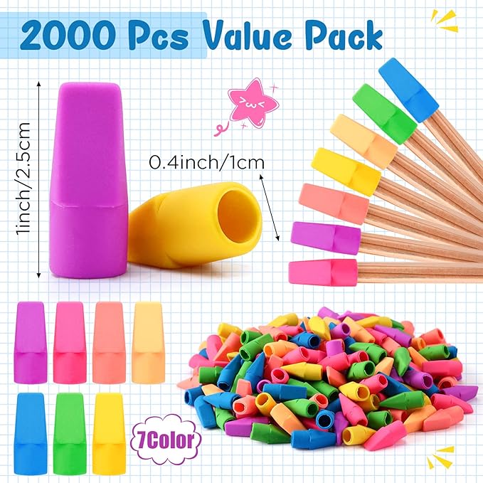 Sherr 2000 Pcs Cap Erasers for Pencils Assorted Colored Pencil Top Erasers Arrow Shaped Pencil Erasers Toppers Pencil Toppers Eraser Tops for Pencils for Kids Teachers School Classroom Home Supplies-DeskLoop Office