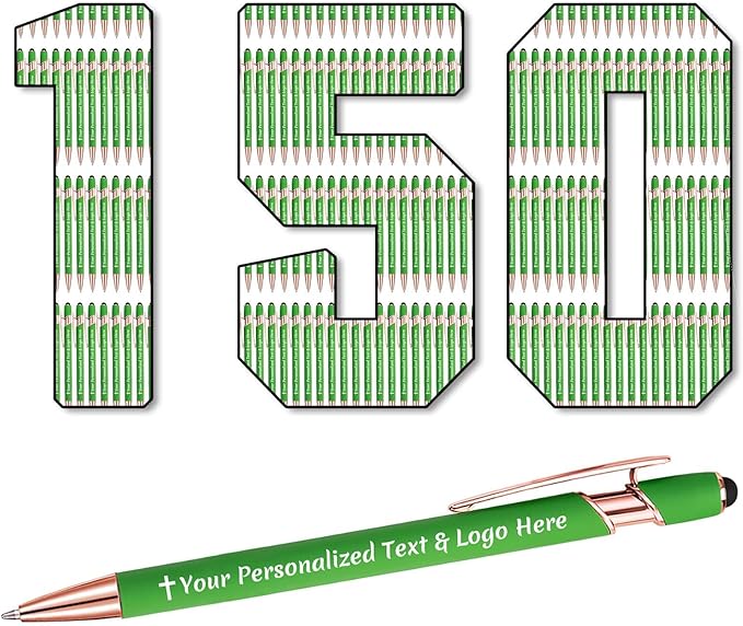 STREADVE 150 Personalized Custom Pens Engraved Writing Pen with Name Logo, Customized Promotional Items Stylus Pen Gifts for Men Women Realtor Nurse Wedding Business, Green-DeskLoop Office
